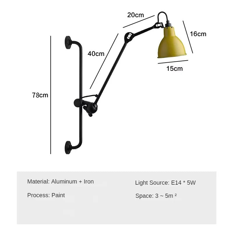 Nordic simple long black wall light Industrial Pole Swing Arm vintage Reading wall lamp