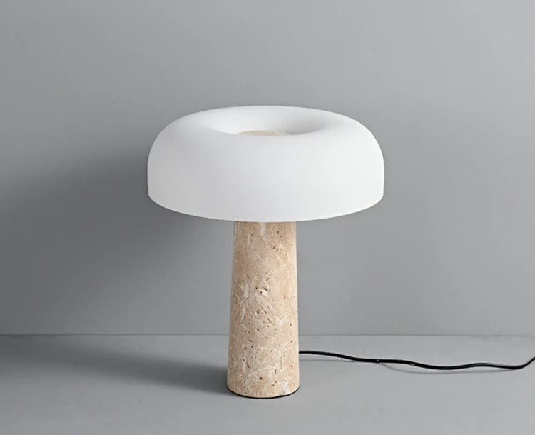 Modern Travertine Table Lamp Natural Stone LED Desk Lamp Indoor Decor Lighting Bedroom Living Room Study Matte Glass Lampshade