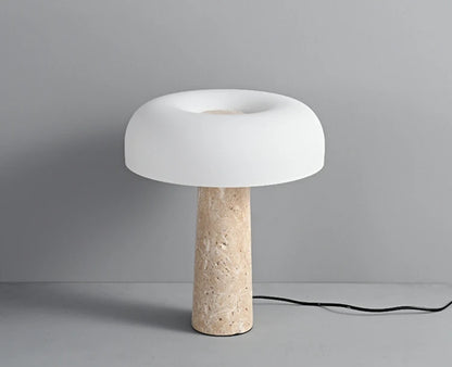 Modern Travertine Table Lamp Natural Stone LED Desk Lamp Indoor Decor Lighting Bedroom Living Room Study Matte Glass Lampshade