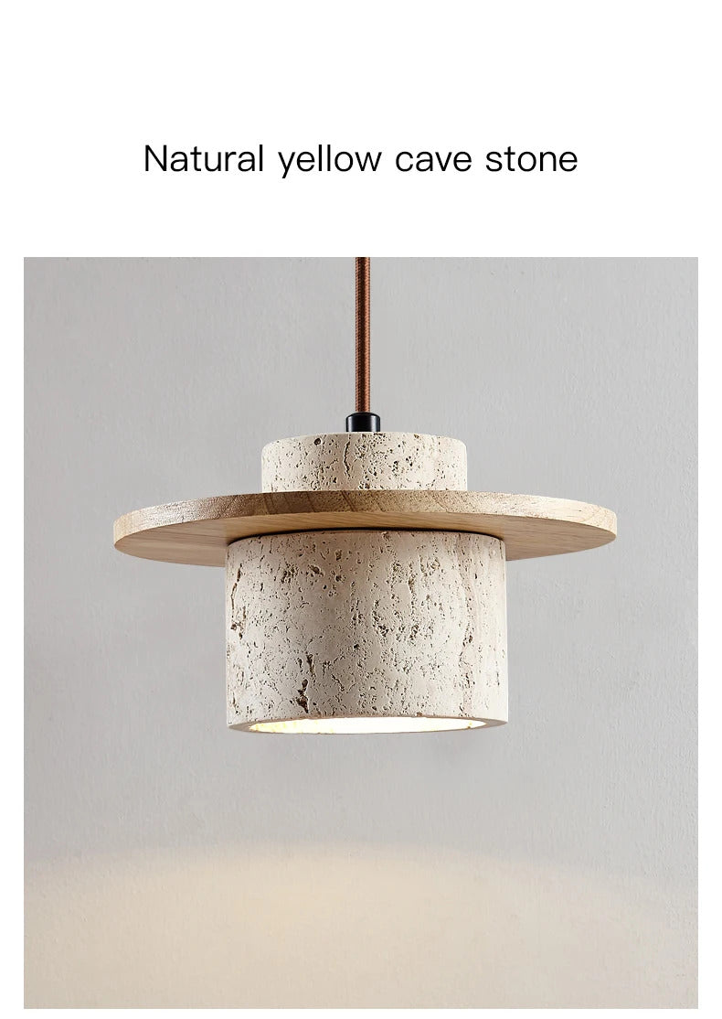 Nordic yellow Cave Stone Wood pendant light Wabi sabi retro natural stone Chandelier Lamp
