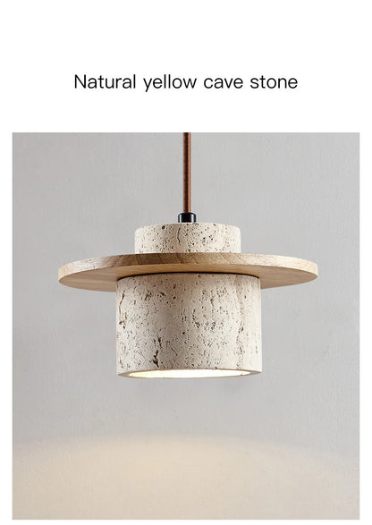 Nordic yellow Cave Stone Wood pendant light Wabi sabi retro natural stone Chandelier Lamp