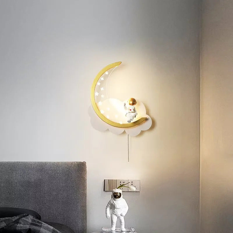 Modern Kids Room Ceiling Fan Light Cartoon Moon Astronaut children bedroom hanging Light