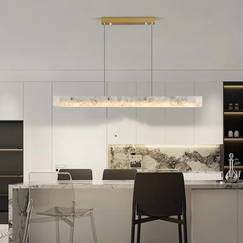 Marble Rectangular long strip Chandelier Modern Luxury resin acrylic Gold Pendant light