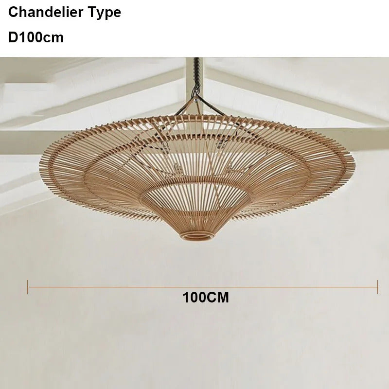 Large Wicker Pendant Lamp Wabi Sabi Style Rattan Chandelier