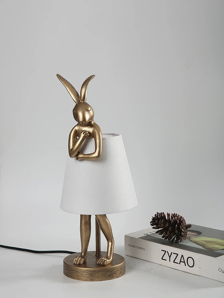 Nordic LED rabbit table lamp Designer resin rabbit desk lamp for study bedroom children's room reading led light bedside lamp