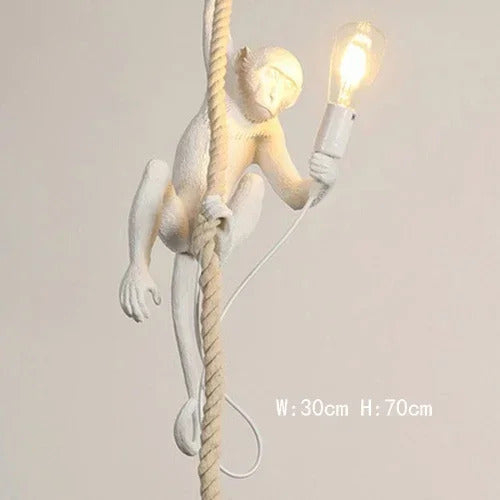 Art creative monkey Pendant lamp White black Resin animal hemp rope wall lamp