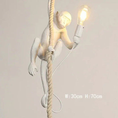 Art creative monkey Pendant lamp White black Resin animal hemp rope wall lamp