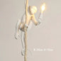 Art creative monkey Pendant lamp White black Resin animal hemp rope wall lamp
