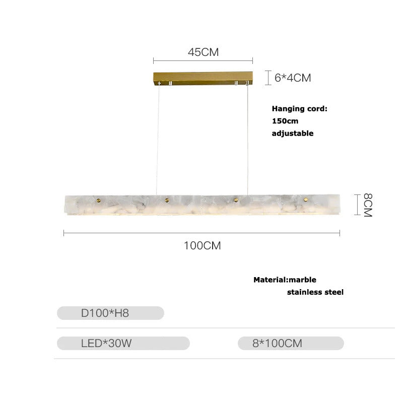 Marble Rectangular long strip Chandelier Modern Luxury resin acrylic Gold Pendant light