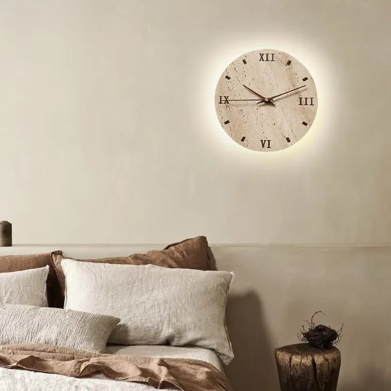 Creative Cave Stone Clock Wall Lamp Wabi Sabi Background Wall Light sconce