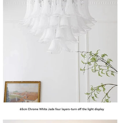 White Petal Glass chandelier French branch shaped crystal pendant light