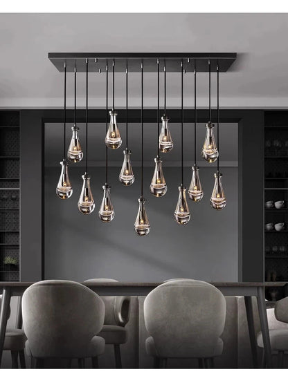 Luxury All Copper LED Pendant Light Modern Water drop Glass chandelier