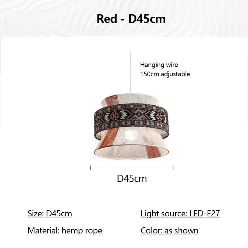 Bohemian Pendant Light Retro Cotton Rope Woven Chandeliers