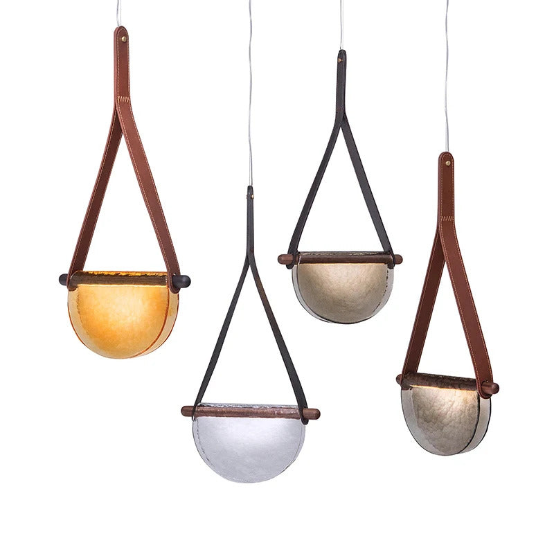 Modern leather handmade glass pendant lamp gray amber clear glass pendant Light