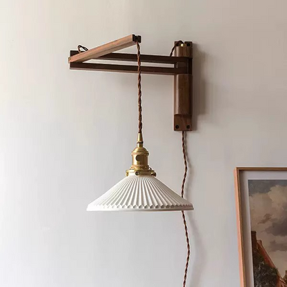 Japanese Wooden swing wall lamp Natural wood fishing wall light walnut color sconce
