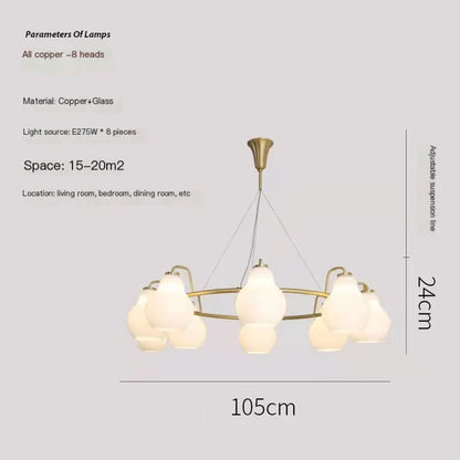 French vintage Cream Glass chandelier Nordic ring Calabash pear pendant lamp