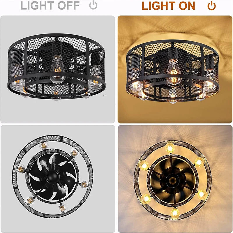 Cage Ceiling Fan with Light 20"Flush Mount Ceiling Fan Lights