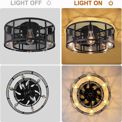 Cage Ceiling Fan with Light 20"Flush Mount Ceiling Fan Lights