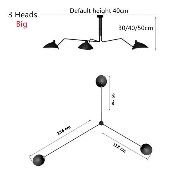 Mouille Ceiling Lamp Nordic Spider Pendant Light Multi 3/6heads for Living Room Bedroom Black Luminaire Home Decor