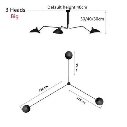 Mouille Ceiling Lamp Nordic Spider Pendant Light Multi 3/6heads for Living Room Bedroom Black Luminaire Home Decor