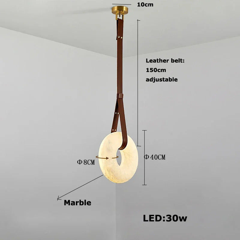 Hot selling high-end living room main light, round all copper leather pendant light, Spanish marble pendant light