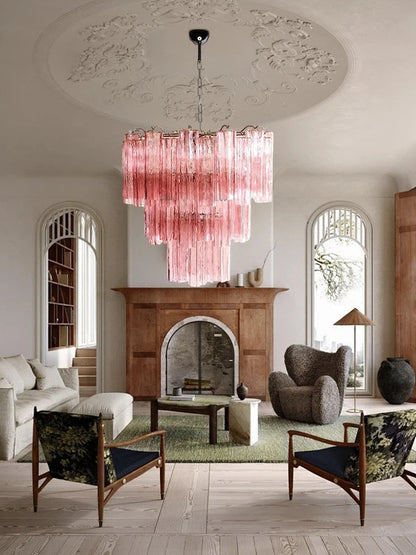 Pink Clear Glass Tube French Design Led Chandelier Lighting Hanging Lamp Lustre Suspension Luminaire Lamp For Dinning Room Decor