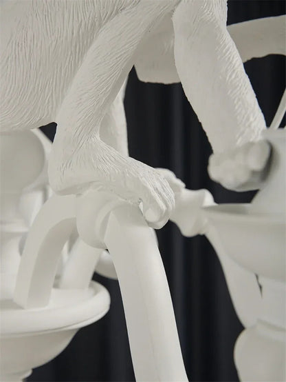 Art creative monkey Pendant lamp White black Resin animal hemp rope wall lamp