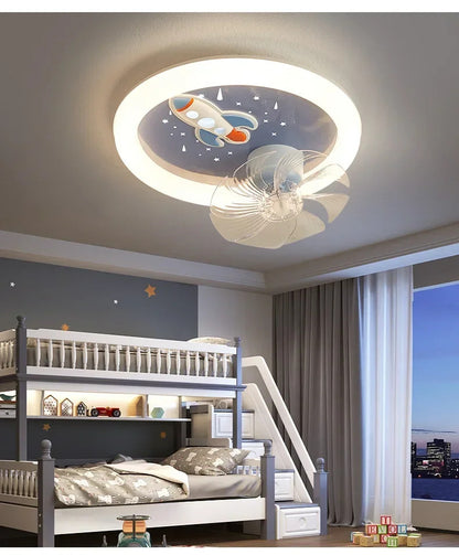 Modern Kids Room Ceiling Fan Light Cartoon Moon Astronaut children bedroom hanging Light