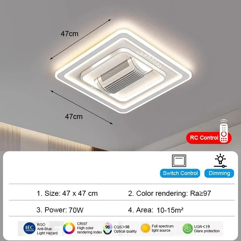 Invisible leafless LED ceiling fan light bedroom hotel remote control hanging lamp