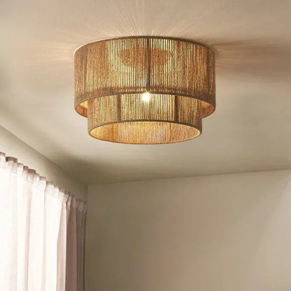 Retro Handmade Tiered Woven Ceiling Light with Rustic Design
