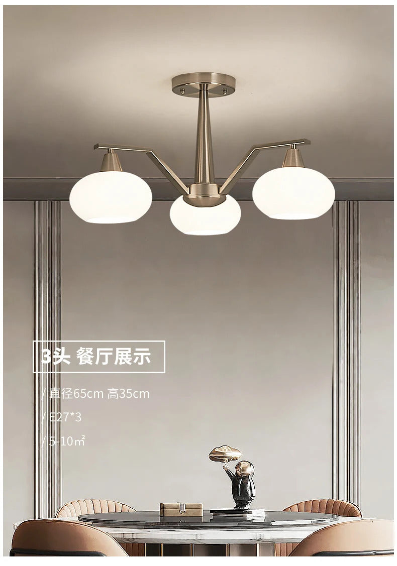 Modern silver chandelier Metal milky white glass lampshade Living Room pendant lamp