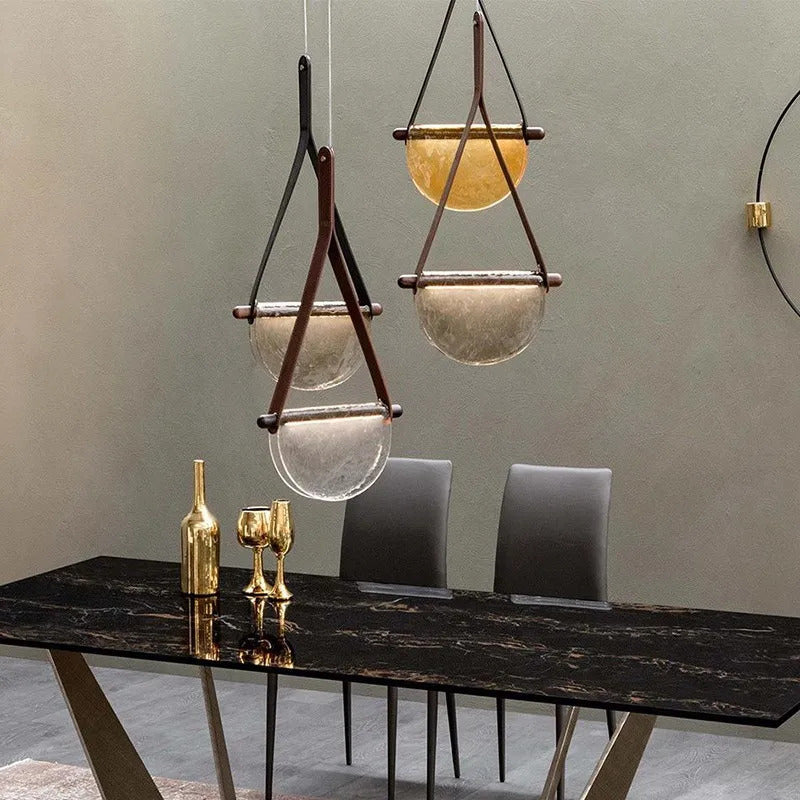Modern leather handmade glass pendant lamp gray amber clear glass pendant Light