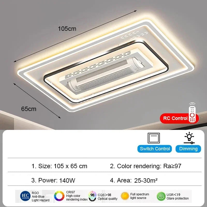 Invisible leafless LED ceiling fan light bedroom hotel remote control hanging lamp