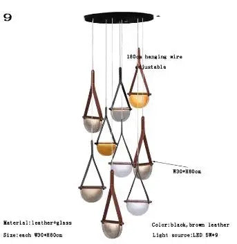 Modern leather handmade glass pendant lamp gray amber clear glass pendant Light