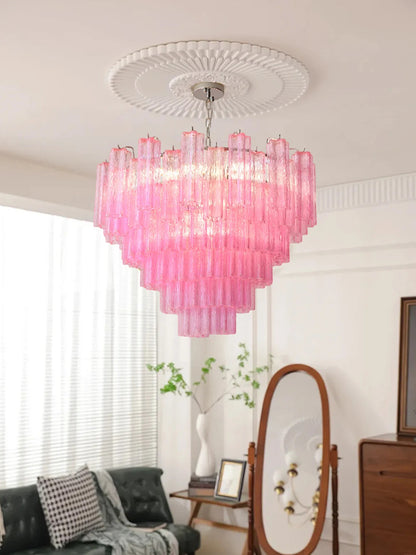 Pink Clear Glass Tube French Design Led Chandelier Lighting Hanging Lamp Lustre Suspension Luminaire Lamp For Dinning Room Decor