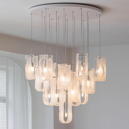 Nordic Cream Style Glass Pendant Lamp Luxury stair chandelier