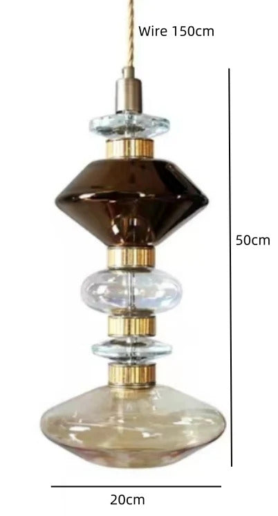 Clear Amber Glass LED Chandelier Modern Pendant Lamp Hall Parlor Restaurant Bedside Lighting Fixtures Wire 150cm Adjustable