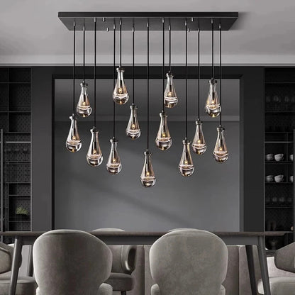 Luxury All Copper LED Pendant Light Modern Water drop Glass chandelier