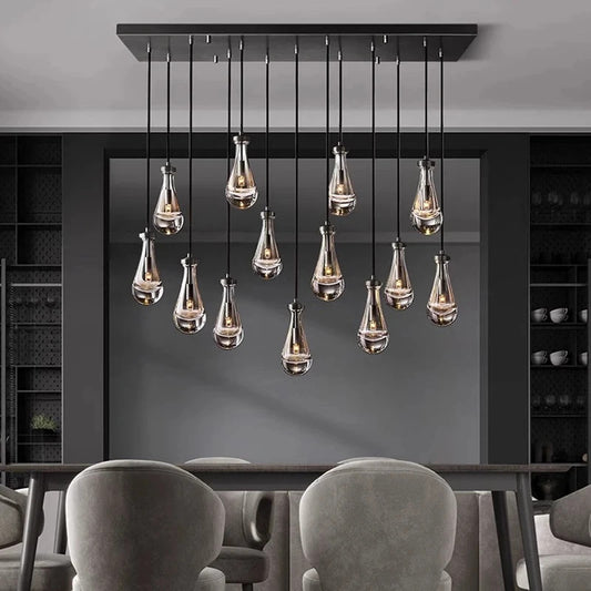 Luxury All Copper LED Pendant Light Modern Water drop Glass chandelier