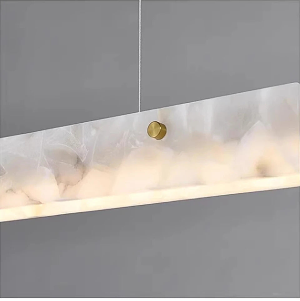 Luxury Linear Pendant Light LED Minimalist Natural Marble Chandelier Hanging Ceiling Fixtures for Kitchen Island Dining Room Bar