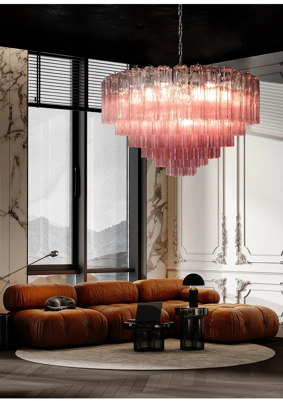 Modern Pink Glass Chandelier Designer Texture Glass Chandelie