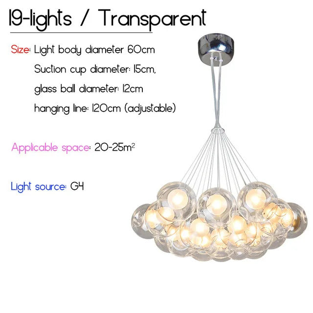 Nordic LED Bubble Lamp Chandelier Modern Clear Glass Ball Suspension Lamp