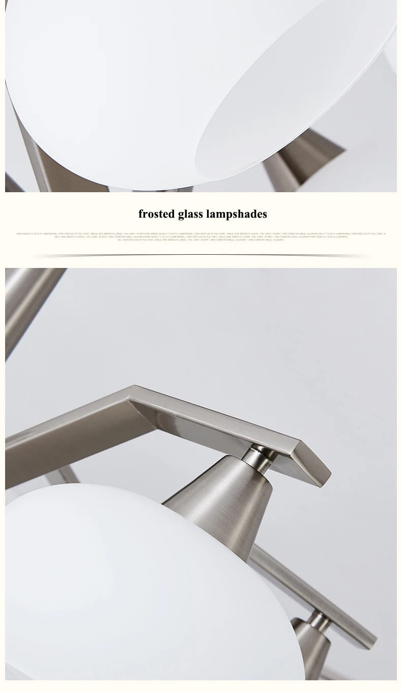 Modern silver chandelier Metal milky white glass lampshade Living Room pendant lamp