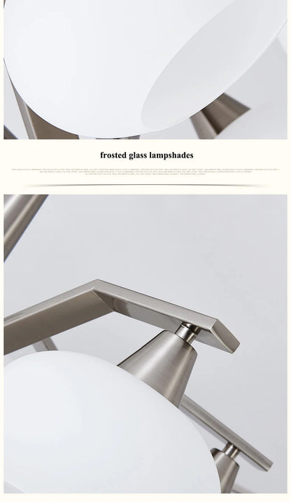 Modern silver chandelier Metal milky white glass lampshade Living Room pendant lamp