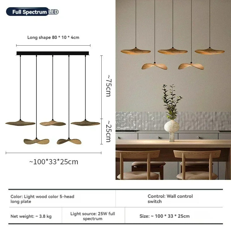 Japanese Lotus Leaf Chandelier Wabi Sabi Solid Wood Hanging Lamp