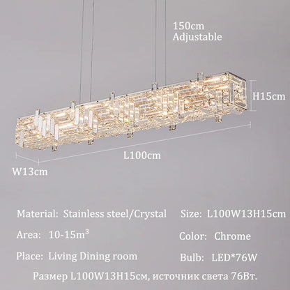 Modern crystal long strip chandelier Luxury Gold  Kitchen island Pendant lamp