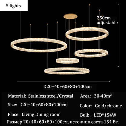 Luxury Crystal LED Pendant Lights Home Villa Living Room Dimmable Lighting Lustre Decoration Ceiling Chandelier Lamps Fixtures