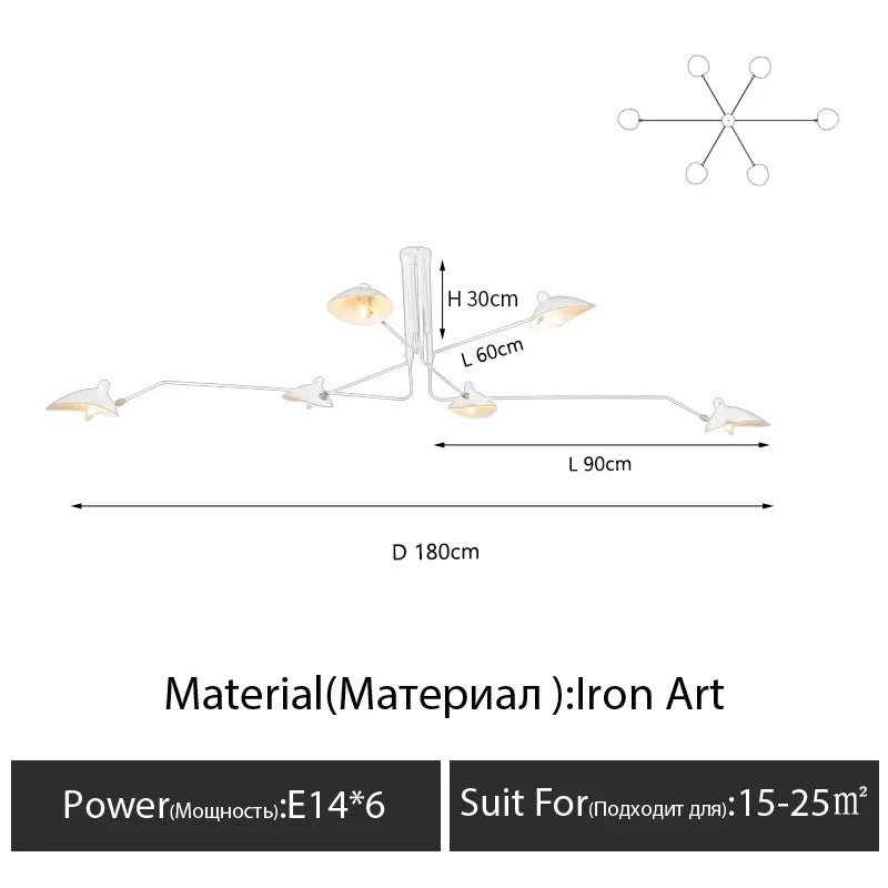 Designer Spider Serge Mouille Ceiling Lamp Black Industrial Ceiling Chandelier