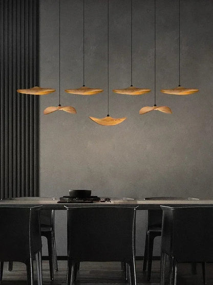 Japanese Lotus Leaf Chandelier Wabi Sabi Solid Wood Hanging Lamp