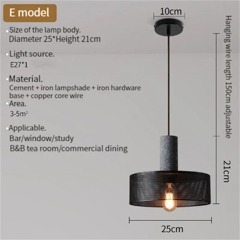 Industrial Concrete Pendant Light Home Decoration Chandelier Fixture Iron Shade Cement Hanging Lamp